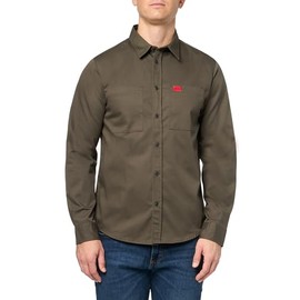 HUGO Cotton Twill Woven Logo Button Down Shirt,Spinach Green,M