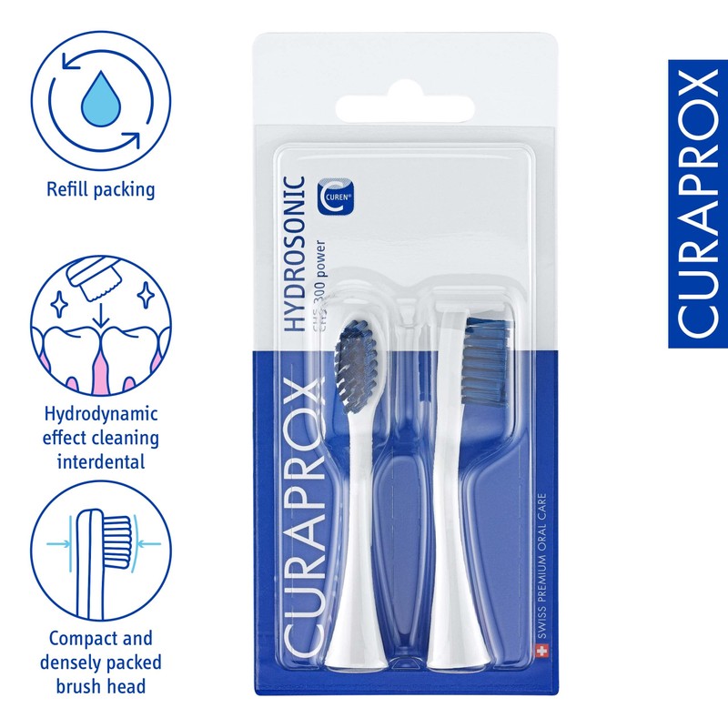 Curaprox Ersatzbürstenkopf CHS 300 power, für elektrische Schallzahnbürste Hydrosonic easy,