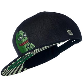 Cadency® Pepe Coin Snapback Cap, Black, Unisex, Adjustable Size, black