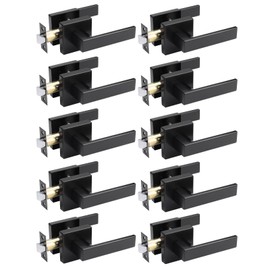 Brotima 10 Pack No Lock Passage Door Lever, Reversible Door Handle Without Locking for Right/Left Handed Door, Matte Black Heavy Duty Square Lever Set for Interior Doors