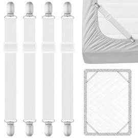 YHTCC 4 Pcs Bed Sheet Clips - Adjustable Bed Sheet Grippers, White Sheet Clips Specifically Designed for Bedding to Hold Sheets Firmly in Place