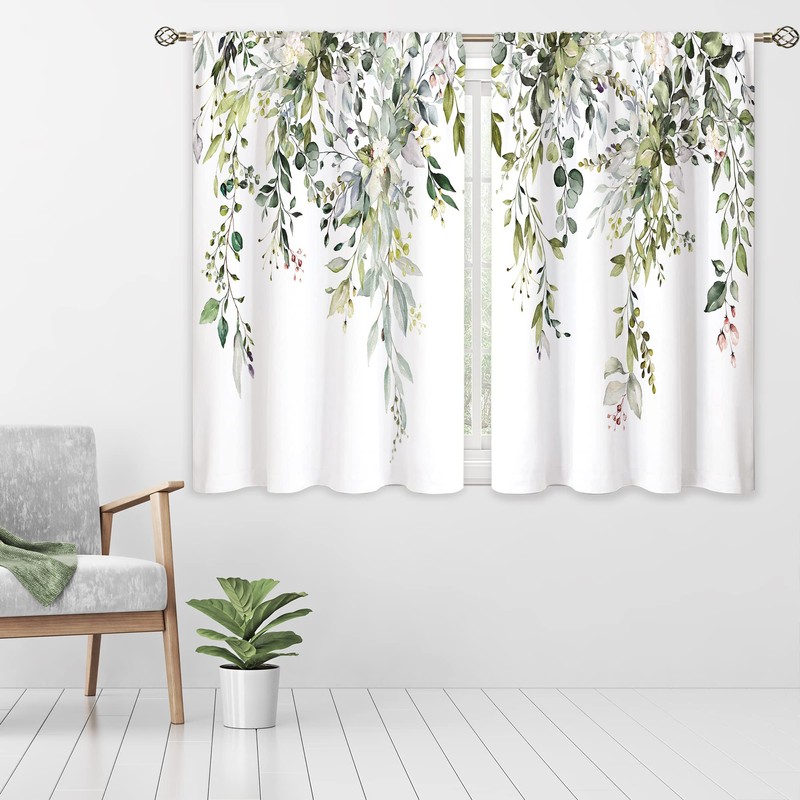 oolygoo Eucalyptus Botanical Leaves Floral Kitchen Window Curtains Over Sink