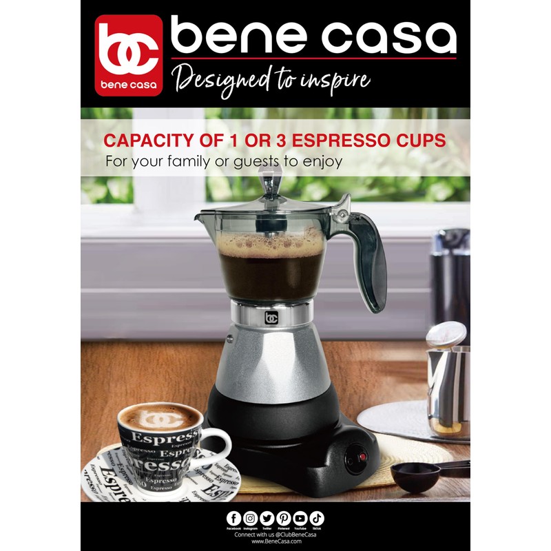 Bene Casa Silver Portable Electric Espresso Maker/Cafetera, 1-3 Cups/Shots (1,