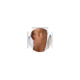 Lariat Gold Necklace for Women, Long Dainty 14K Gold/Silver Layered Necklaces for Women Trendy Y-Shaped Simple Beaded Chain Necklace Waterproof Gold Jewelry for Women Gifts (Silver 2)