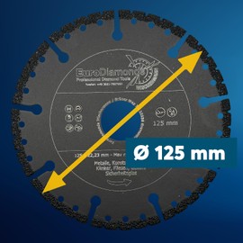 EDW Professional Diamond Cutting Disc 125 mm for Cutting Plastic Wood Metal GRP Carbon Glass and Washed Concrete Resque Diamond Cutting Disc with Extremely Low Sparks