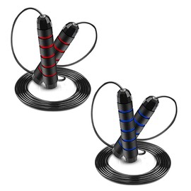 Jump rope adjustable jump skipping rope no tangle skipping rope fitness anti skid rope with foam handles speed training wire jumping rope fitness for kids and adult jump rope 2 Pack red and blue.