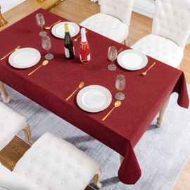 Softalker Christmas Jacquard Rectangle Tablecloth, Swirl Design Waterproof Stain Resistant Table Cover Wrinkle Free Heavy Weight Table Cloths for Dinner/Parties/Holiday - 60 x 84 Inch, Red