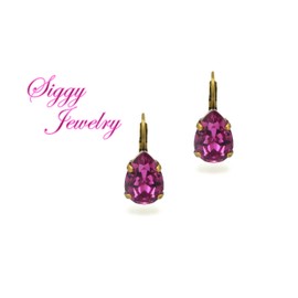 Dark Rose Pink Pear Shaped Earrings Made with Genuine Austrian Crystal, Drop Lever Back, Teardrop, Bridesmaids Gift, Assorted Finishes