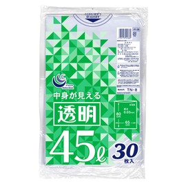 Nippon Giken Industrial Garbage Bags, Transparent, 1.7 gal (45 L), 25.6 x 31.5 inches (65 x 80 cm), Thickness: 0.001 inches (0.03 mm), Easy to Stretch, Tear Resistant, See Contents TN-8, Pack of 30