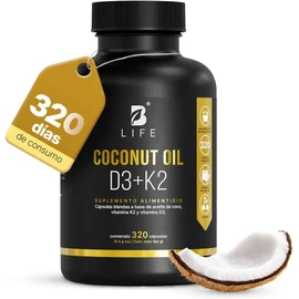 B Life Vitamina D3 400 UI + K2 con 320 Softgels. Alta absorsión. Aceite de Coco, Vitaminas D3 y K2. Ingredientes naturales. Coconut Oil D3 + K2.