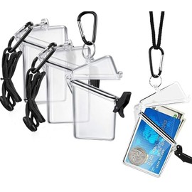 Funda Impermeable para identificación/Insignia, Funda impermeable para tarjetas de identificación, funda deportiva impermeable, soporte vertical para insignias con cordón y llavero (paquete de 4)