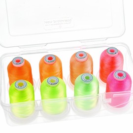 New brothread - 18 Options - 8 Snap Spools of 1000 m Each Polyester Machine Embroidery Thread with Clear Plastic Storage Box for Embroidery & Quilting - Neon Colour