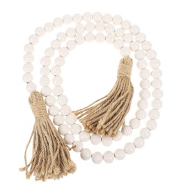 Wakauto Wooden Bead Tassel Garland 56in Farmhouse Beads with Tassel for Dining and Coffee Table Decor Christmas Decoration White