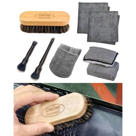 PRO Car Interior Cleaning Kit (9-Piece) - Deep Clean Tools for Leather, Dashboard & Upholstery | Boar Bristle Brush, Dual-Sided Scrub Sponge, Microfiber Towels, Polish Scrub Mitt, Detailing Brushes