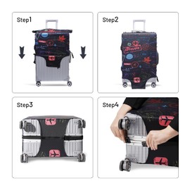 OrgaWise Elastic Travel Luggage Cover Suitcase Cover for 22-32 Inch Suitcase Protective Cover with zipper, with a Luggage tag, L(26-28 Inch)