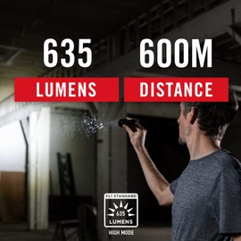 COAST TX11R 635 Lumen Rechargeable Long Range Tactical LED Flashlight with Spot and Flood Beams, Durable Aluminum Build, Black