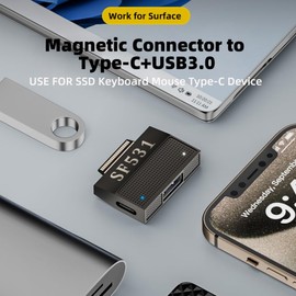 CY Adapter Magnetic to USB3.1 Type-A & 15V Type-C USB-C Data Charge SF531 for Surface Pro9 Pro8 Pro7 Pro6 Pro X Go Book