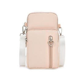 Handytasche zum Umhängen, Nylon Handy Umhängetasche, Geldbörse Brieftasche,Kleine Umhängetasche mit Kopfhörer Eingang, Crossbody Schultertasche, Schultertasche für Handy unter 7 zoll(Milchweiß)