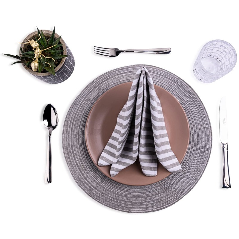 mon bijou® - 6 pleasantly soft fabric napkins, grey-white stripes,