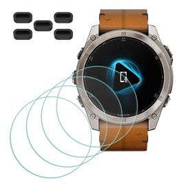 MTHGH Screen Protector for Garmin fenix 8-51mm Sapphire Solar Smartwatch [4 Pcs] + Anti-dust Plugs 5Pcs, Tempered Glass 9H Hardness Anti-Scratch Bubble Free Film Ultra-Thin Protective Cover