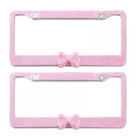 2 STÜCKE Kennzeichenhalter,Strass Edelstahl Nummernschildrahmen Glitzernder Rostfrei Nummernschildhalter mit Strasssteinen Schleife für Universalfahrzeuge SUV LKW