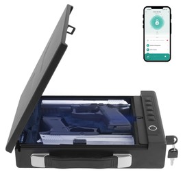Gun Safe for Handgun - Portable Biometric Gun Safe for Car, Pistol Safe for 4 ways: Fingerprint,Digital PIN,Key and APP Lock, Gun Lock Box with Sound for Nightstand, Cloakroom(battery)
