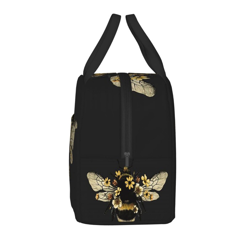 JIMOWANG Bee Black Portable Lunch Bag Compact Tote Bag Reusable