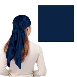 35'' Large Satin Head Scarf, Pirate Head Scarf, Silk Hair Scarf Bandanas Sleeping Head Wraps for Women and Men (Navy blue, 35 * 35 inch)