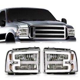 PIT66 LED DRL headlights Compatible with Ford F250 F350 F450 F550 Super Duty bumper Headlamp 2005 2006 2007,Clear lens Chrome Housing Amber Reflector