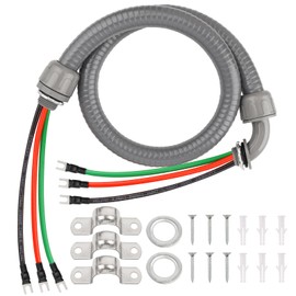 4FT Non-Metallic Liquid-Tight Conduit Kit, 1/2" Pre-Wired Electrical Whip with 3×10AWG THHN Copper Wires & Pre-Installed Terminals, 90° & Straight Connectors, Outdoor HVAC A/C Wiring