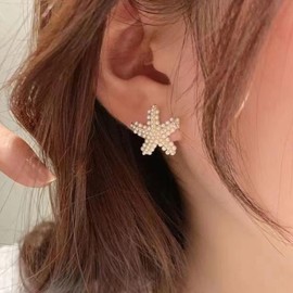Starfish Earrings for Women Pearl Summer Jewelry Gold Starfish Dangle Earrings Seashell Inspired Beach Accessories Trendy Jewelry Gifts