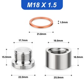 ERGAOBOY 2PCS 304 Stainless Steel M18 X 1.5 O2 Oxygen Sensor Bung, Notched Style Mounting Bungs and Plugs，Weld Bung with 2PCS Gasket