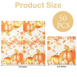 50 PCS Fall Pumpkin Paper Napkins 6.5 x 6.5 InchWatercolor Autumn Luncheon Napkins Disposable Pumpkins Maple Leaves Dinner Party Napkin for Autumn Thanksgiving Harvest Decoration