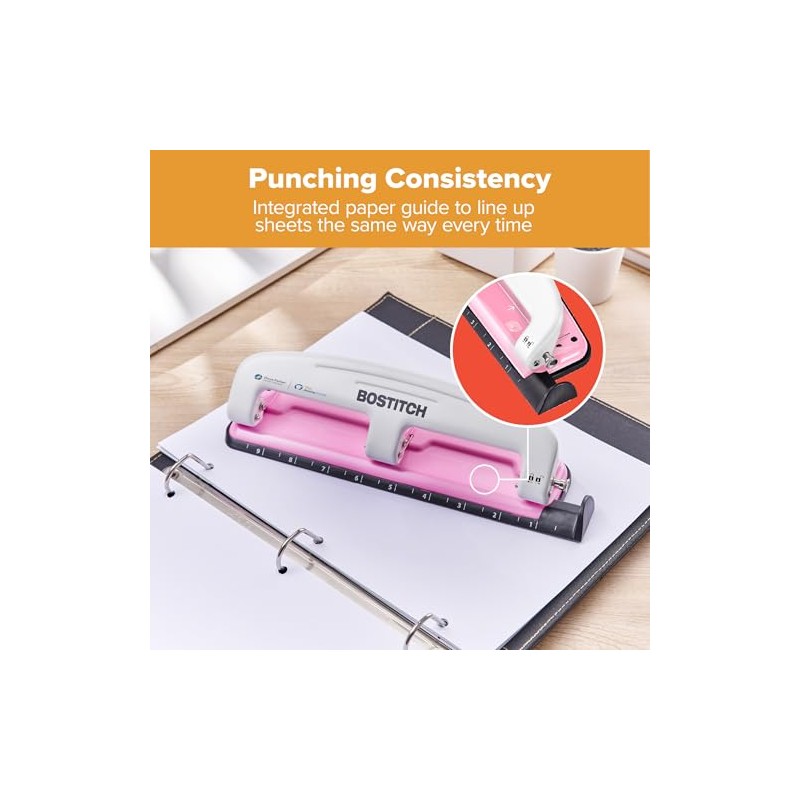 PaperPro 2188 Ribbon Compact 3-Hole Punch, pink