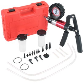 DASBET 21PCS Hand Held Vacuum Pressure Pump Tester Set 2 in 1 Brake Bleeder Kit Brake Clutch Fluid Bleeder Tool Kit for Automotive with Gauge Adapters Brake System Bleeding Tools