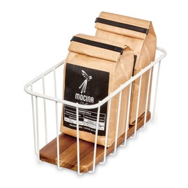 iDesign The Ría Safford Collection Pantry Wire Basket with Acacia Wood, 10" x 5" x 5", Coconut