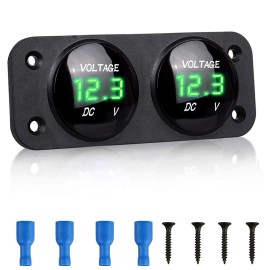 eleflorida Dual Voltmeter 12V Marine Boat Car RV 2 Hole Panel "GREEN"