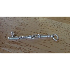 Wholesale Charms Sterling Silver 3D 34x6mm Indian Peace Pipe with feather Charm