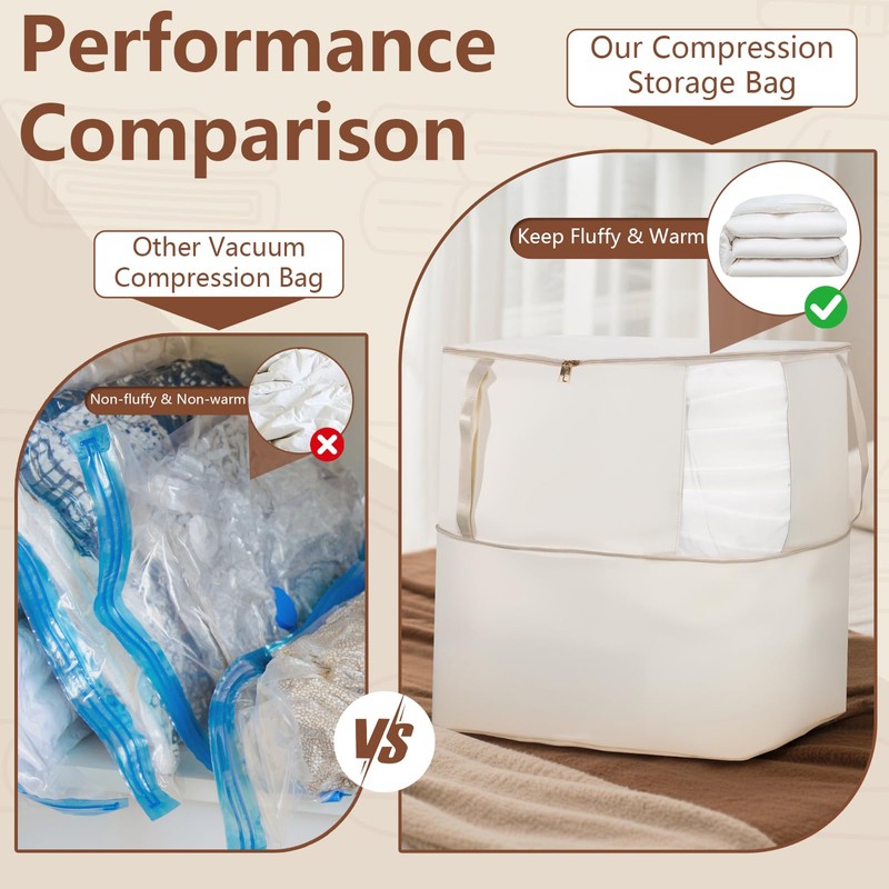 Compression Storage Bags for Down Comforters, Foldable Reusable Organizer for