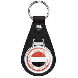 Yemen Grunge World Flag Stamp Keychain Black Premium Leather Key Chain with Key Ring