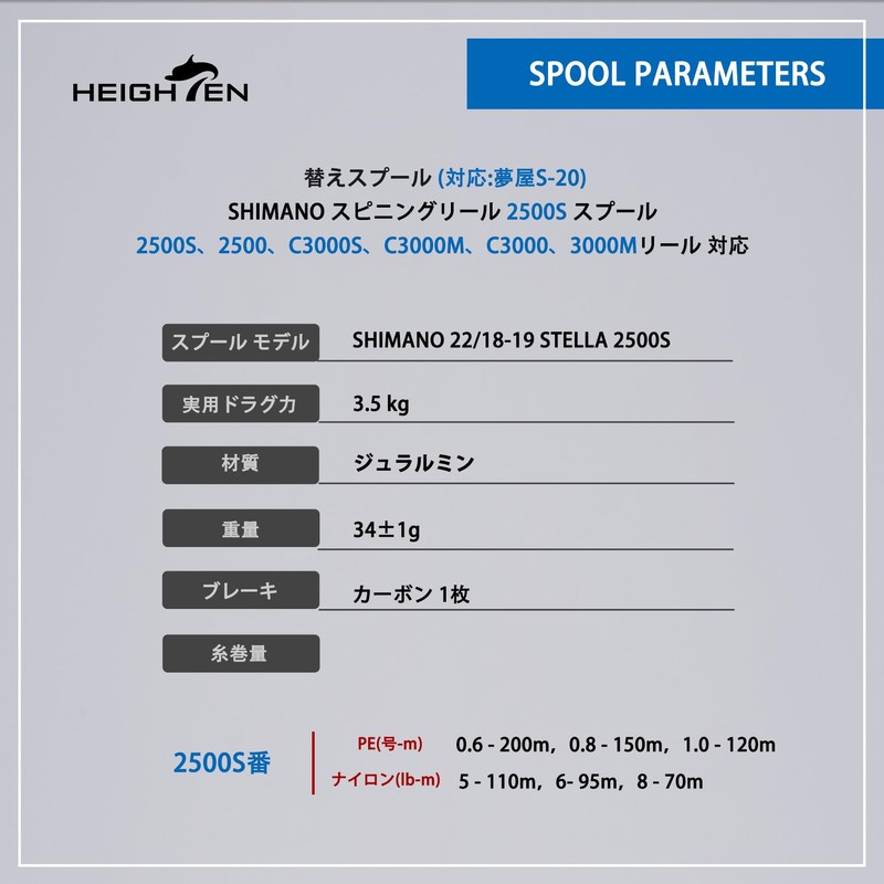 HEIGHTEN Reel Spool Shallow Groove Yumeya S-20 Type 2500S Replacement