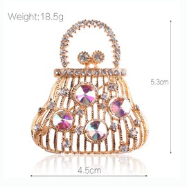 Fashion Handbag Shaped Lapel Brooch Pin Cubic Zirconia Rhinestone Pins Clip Pullover Scarves Dress Suit Badge Brooches Pins for Women Girls Cute Jewellery Gifts Birthday, Metal, Cubic Zirconia