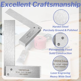Lancisism Machinist Square Set 2, 3, 4, 5 Inch, Precision Engineer Wide Seat Square Mechanical Engineer Steel Angle Ruler High Precision 90 Degree Wide Base Square Tool L-Type Testing Measuring Tool