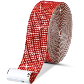Self Adhesive Rhinestone Strips Diamond Bling Crystal Ribbon Sticker Wrap for Craft Jewel Tape Roll with 2 mm Rhinestones for DIY Car Phone Christmas Decoration (Red,1.06 Inch x 3 Yards)