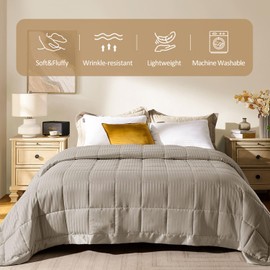 downluxe King Size Blanket with Satin Trim, Lightweight Down Alternative King Blanket for All Season, Machine Washable (Sand, 108 x 90 Inch)