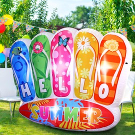 PullCrease 4.92 ft Summer Inflatable Flip Flop with Surfboard Decorations LED Blow up Inflatable Slippers Outdoor Decor for Summer Hawaiian Beach Surfing Party Yard Lawn Supplies ()
