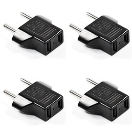 Black US to Europe Round Pin Travel AC Power Plug Adapter (4 Pack), 2-Flat to 2-Round Pins