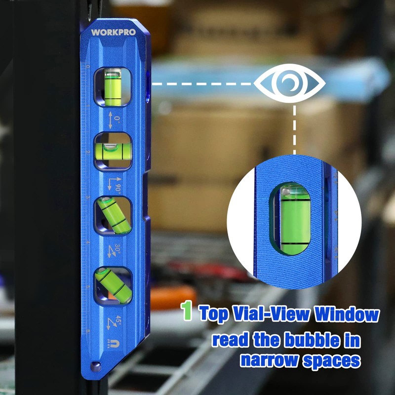 WORKPRO 8-Inch Magnetic Torpedo Level, Aluminum Alloy Construction, 4 Bubble