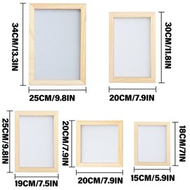 5 Pieces Paper Making Frame Wood DIY Natural Paper Craft Paper Scoop Frame Craft Screen Paper Making 5 Sizes
