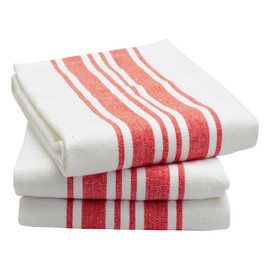 Red Cotton Kitchen Towels Set of 3, 100% Cotton Dish Towels, Reusable Kitchen Dishtowels Quick Dry, Striped Tea Dish Towels, Cooking Kitchen Hand Towels, Restaurant Bar Cleaning Cloth 18x28